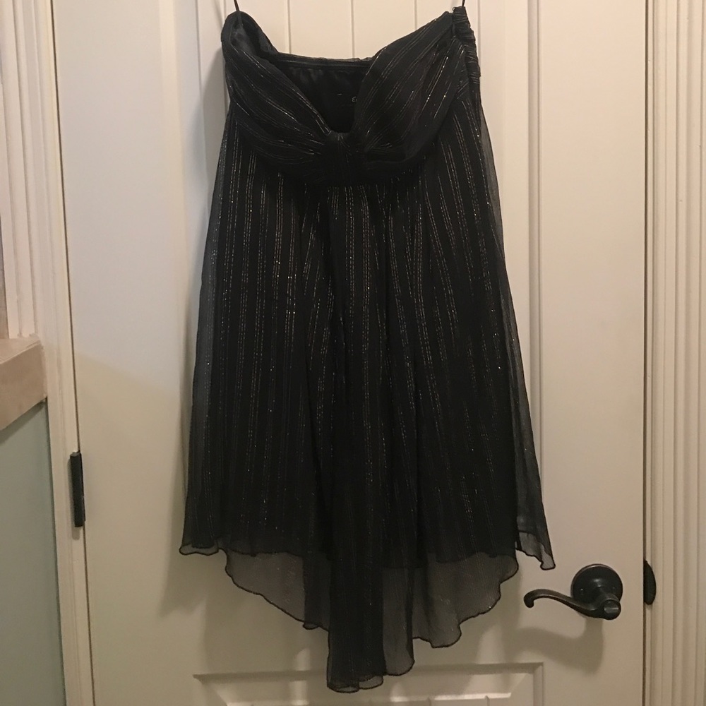 Express strapless black dress w/gold streaks